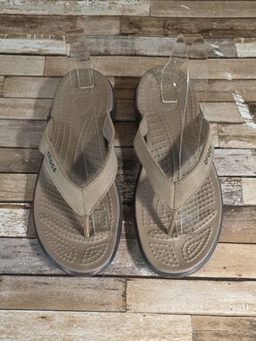 CROCS Tan Suede-Look Thong Sandals